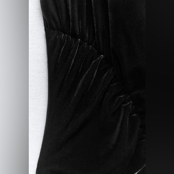 ZARA ~ BLACK VELVET RUCHED GATHERED BODYCON MIDI DRESS WITH RHINESTONE STRAPS - Picture 9 of 11